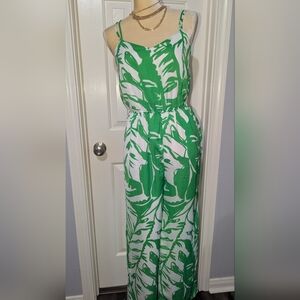 LILLY PULITZER Green and White Leaf Print Jumpsuit XS